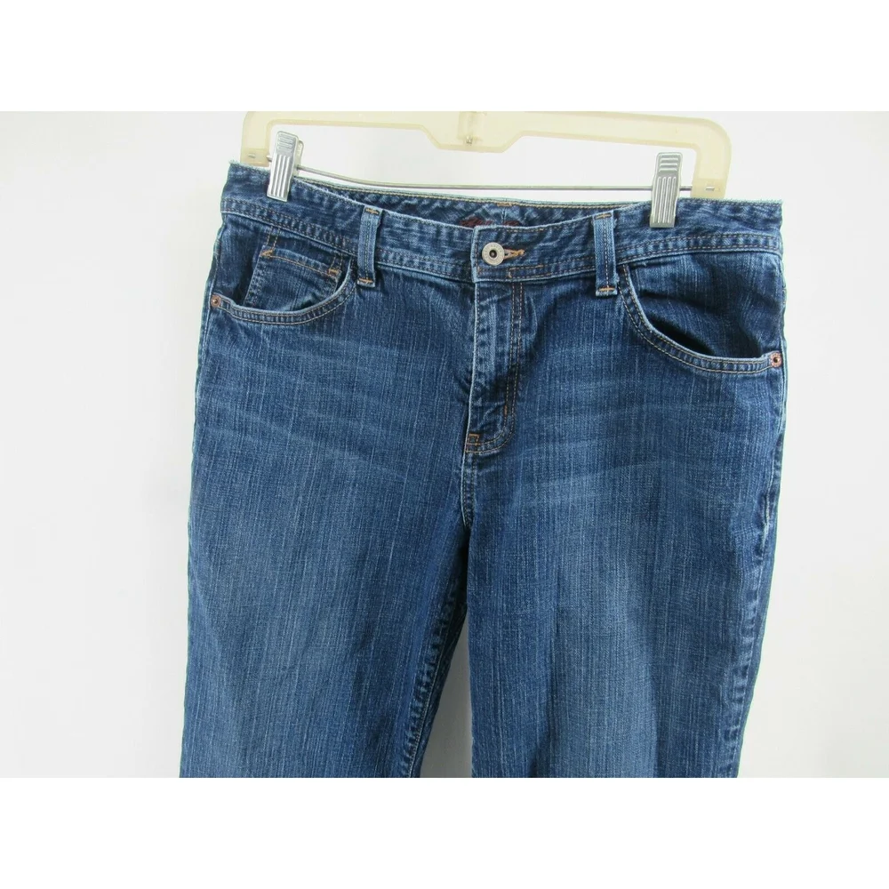 Eddie Bauer Womens Jeans sz 12R Blue Shaped Fit Stretch Whiskering Straight - Picture 2 of 10